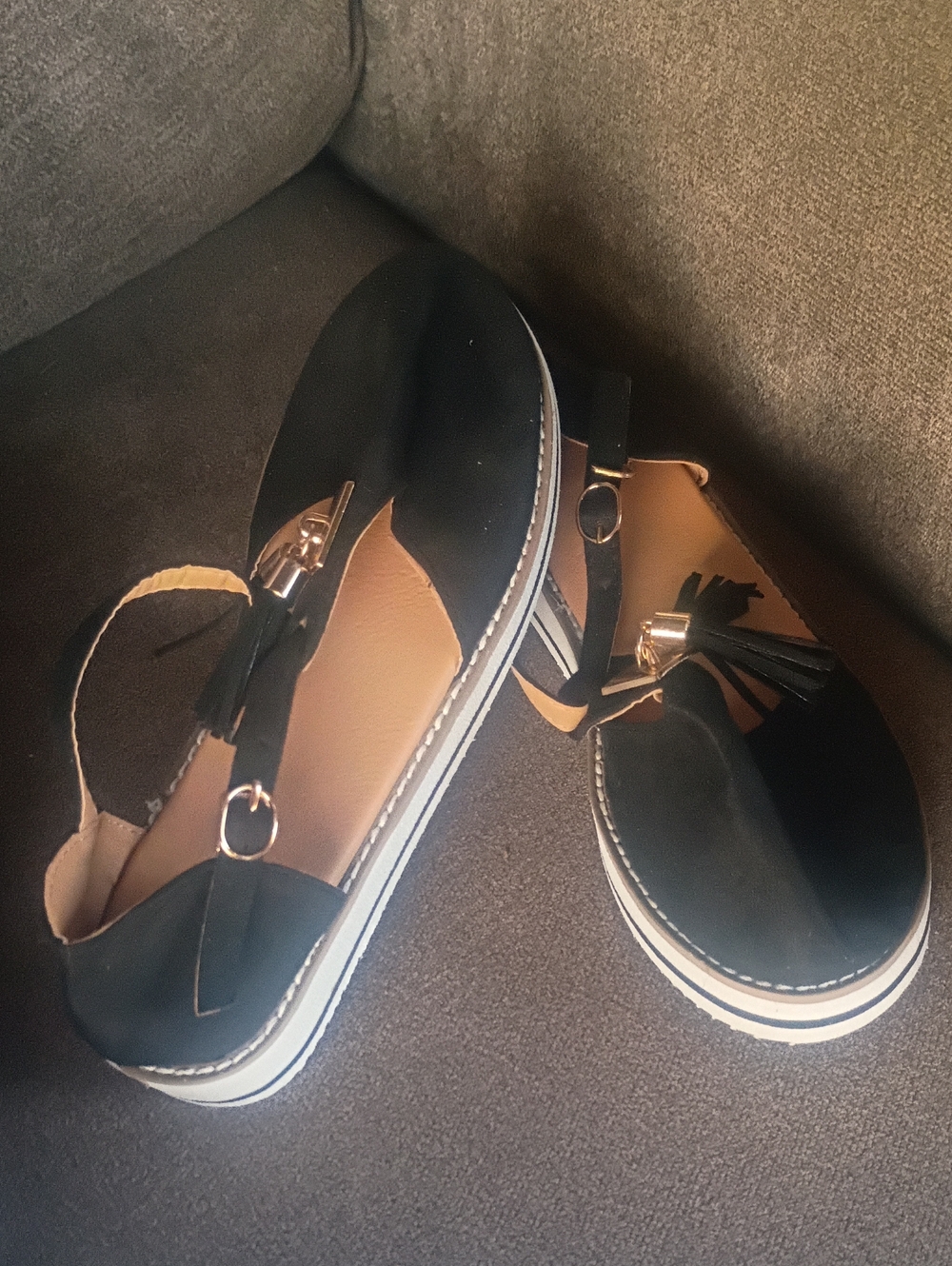 Women's Black Tassel Platform Slingback Flats- Riyueyi Sandal Slingback.